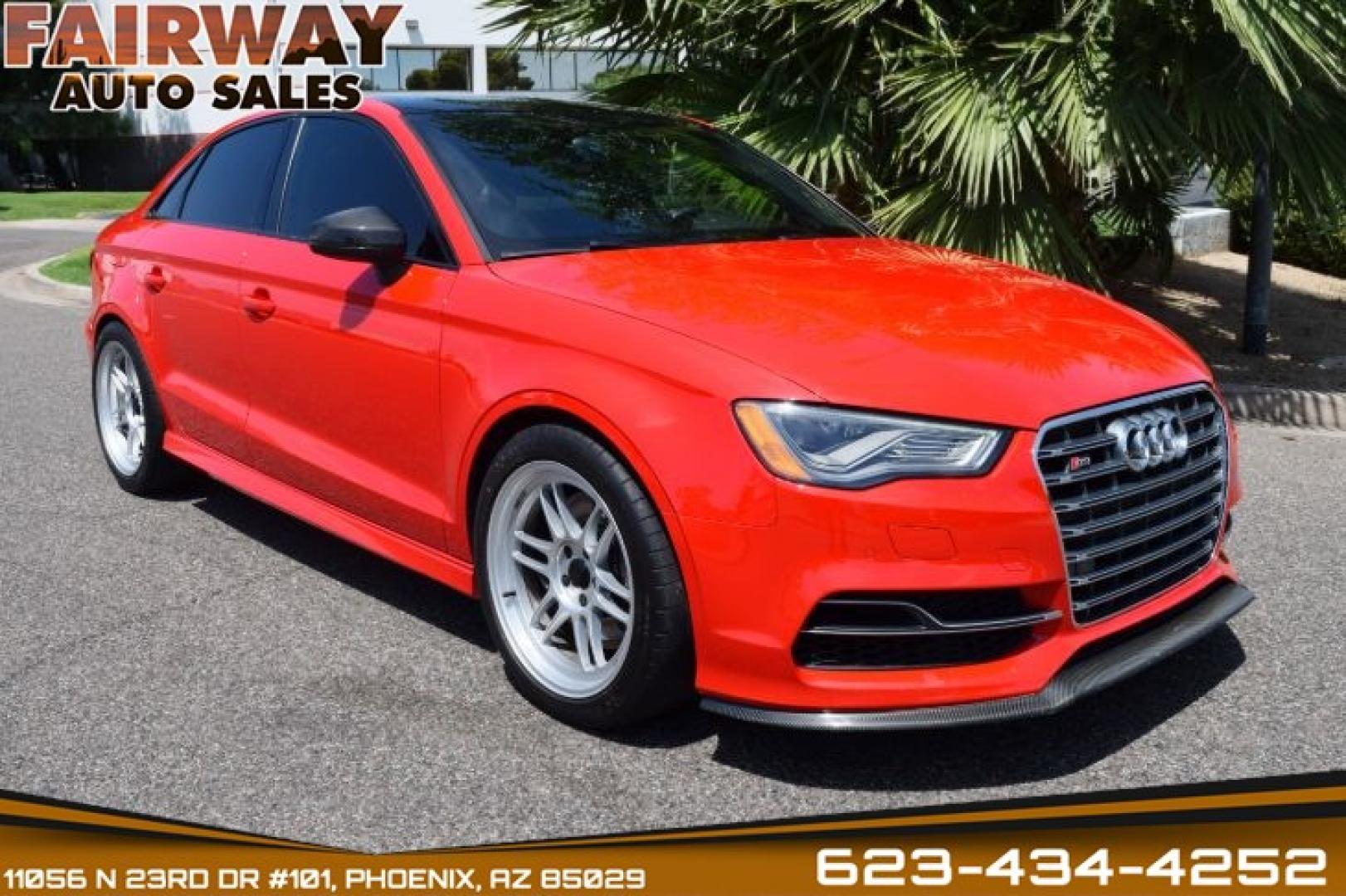 2015 Red /Black Leather Audi A3 2.0T Premium Sedan quattro S tronic (WAUFFGFF7F1) with an 2.0L L4 DOHC 16V engine, 6-Speed Automatic transmission, located at 11056 N 23rd Dr #101, Phoenix, AZ, 85029, (623) 434-4252, 33.587704, -112.109962 - Photo#0