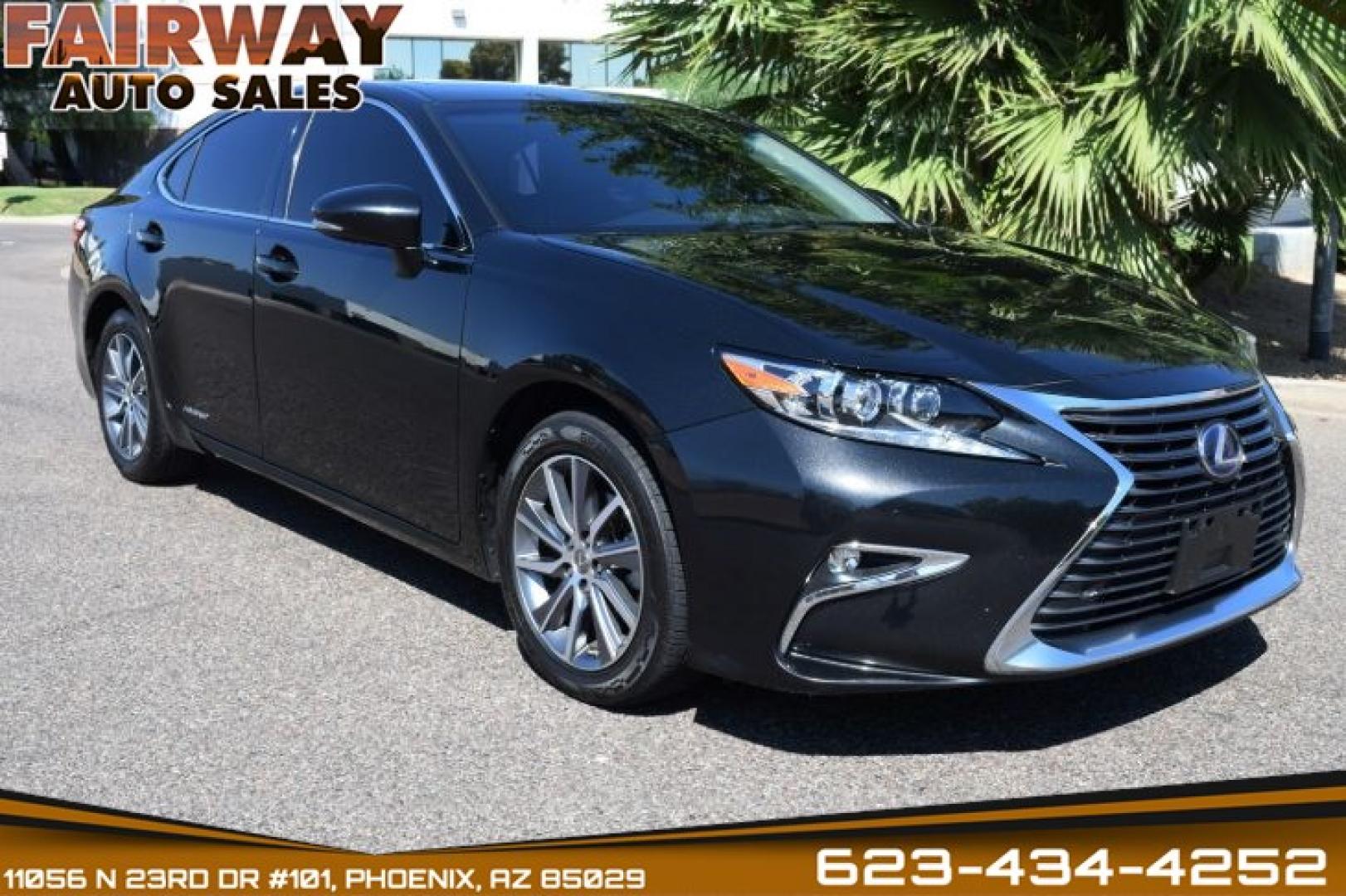 2018 Obsidian /Black w/Linear Wood Lexus ES 300h Sedan (JTHBW1GG1J2) with an 2.5L L4 DOHC 16V HYBRID engine, CVT transmission, located at 11056 N 23rd Dr #101, Phoenix, AZ, 85029, (623) 434-4252, 33.587704, -112.109962 - Photo#0