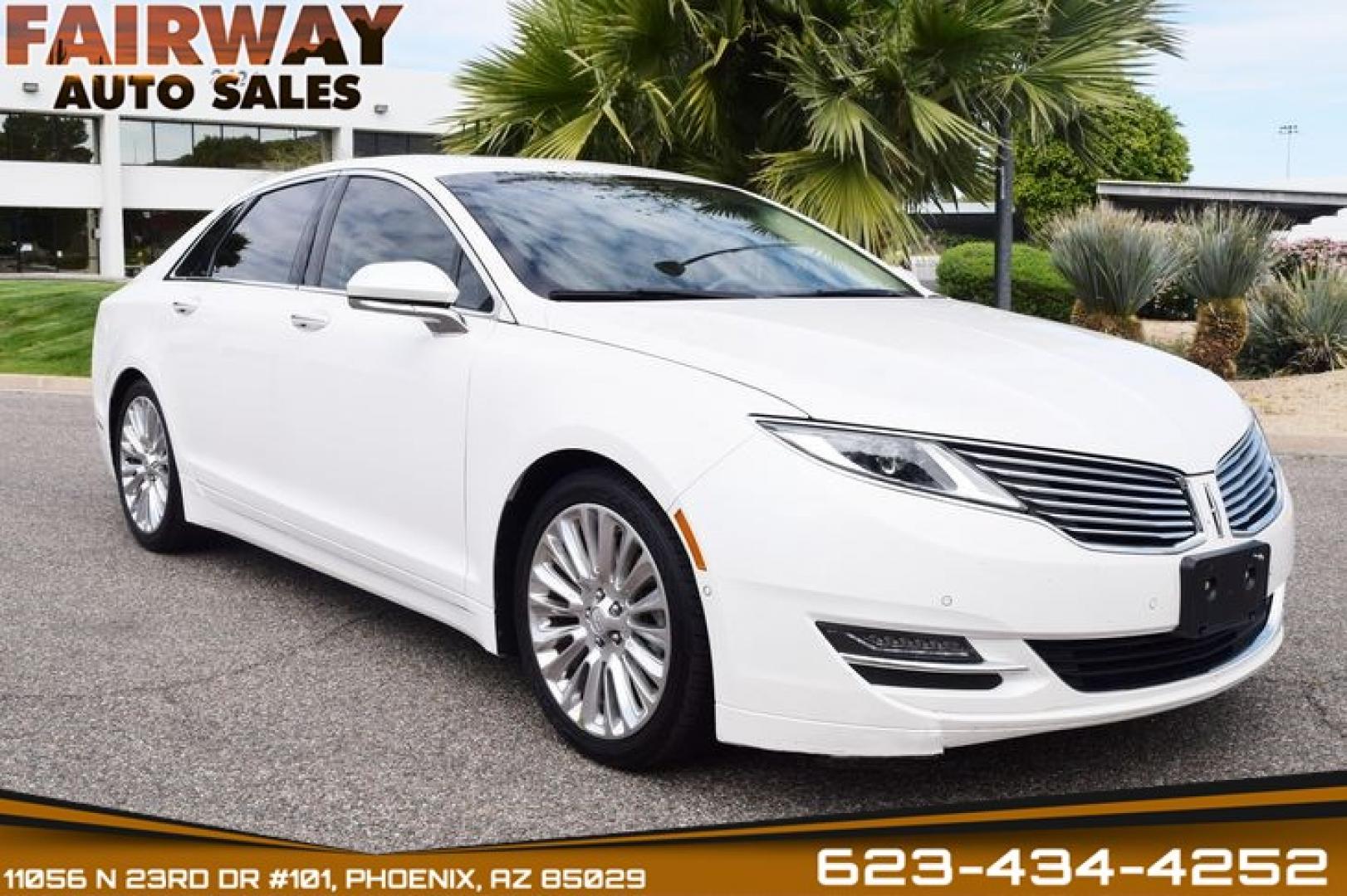 2014 White Platinum Metallic Tri-Coat /Light Dune Lincoln MKZ FWD (3LN6L2G94ER) with an 2.0L L4 DOHC 16V engine, 6-Speed Automatic transmission, located at 11056 N 23rd Dr #101, Phoenix, AZ, 85029, (623) 434-4252, 33.587704, -112.109962 - Photo#0