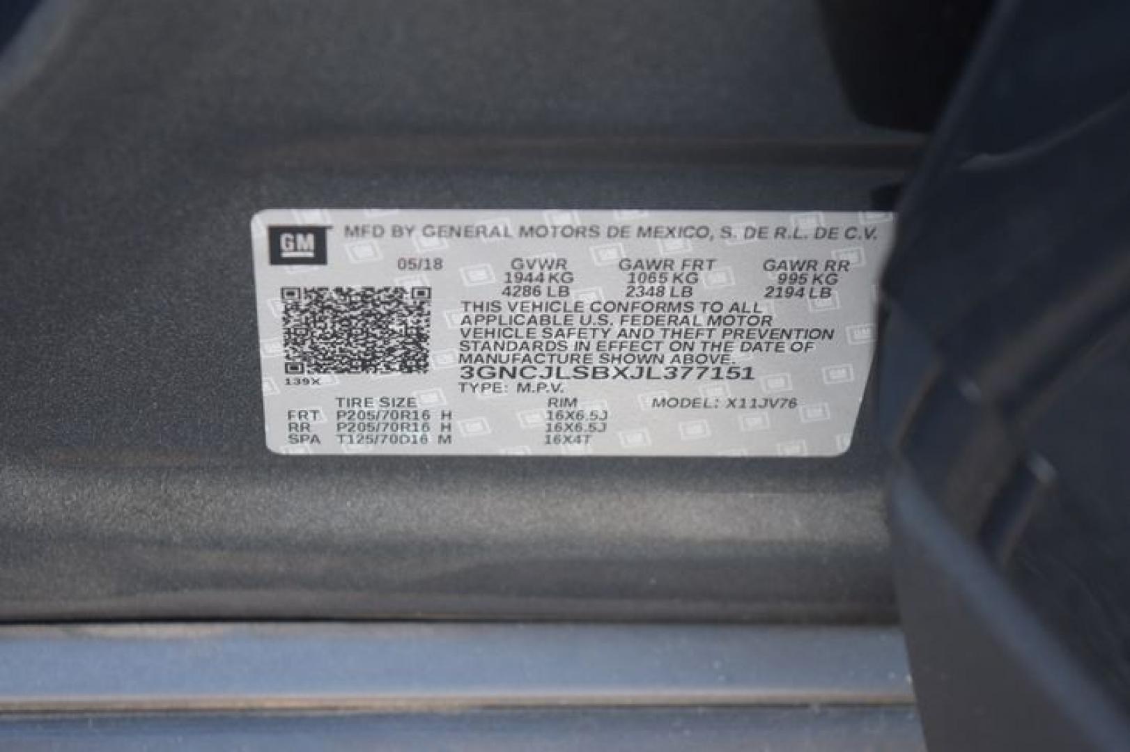 2018 Nightfall Gray Metallic /Jet Black Chevrolet Trax LT FWD (3GNCJLSBXJL) with an 1.4L L4 DOHC 16V engine, Automatic transmission, located at 11056 N 23rd Dr #101, Phoenix, AZ, 85029, (623) 434-4252, 33.587704, -112.109962 - Photo#39